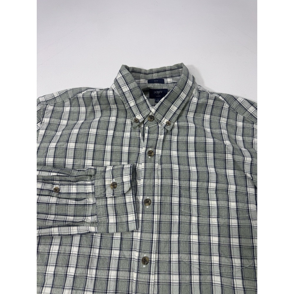 J Crew Jaspe Slim Fit Button Shirt Mens Large Green Plaid C8587 Casual Minimal
